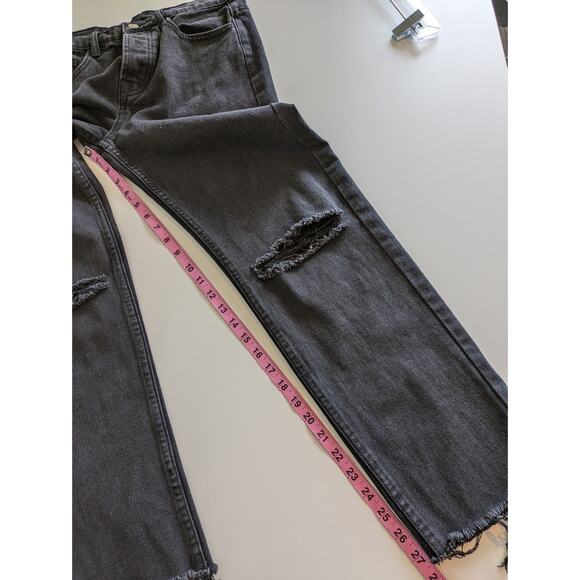 Princess Polly Jeans Denim Ripped Distressed Straight Button Fly Black Size 8 - Picture 14 of 14